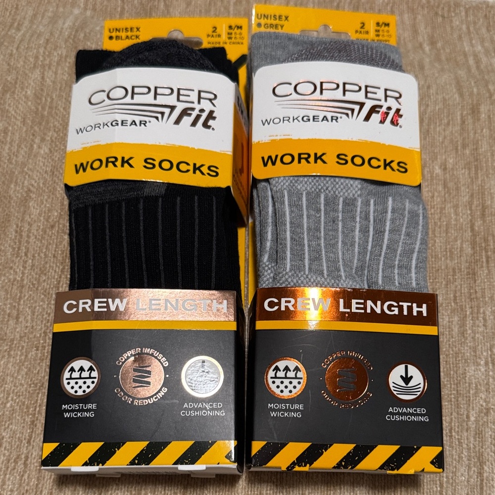 New Crew Length Work Socks - Black and Gray